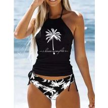 Träger mit Kokosnuss-Print, große konservative Bauchbedeckung, geteilter Damen-Bikini, große konservative Bauchbedeckung