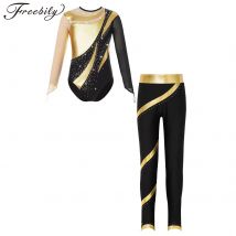 Kinder Mädchen Ballett Gymnastik Sets Langarm Ausschnitt Zurück Trikot mit Hosen Anzug für Eiskunstlauf Dancewear Bühne Leistung