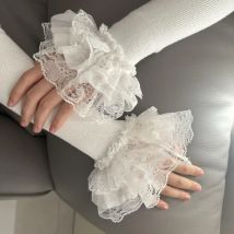 * Lolita Handärmel gestrickt Patchwork Rüschen Spitze Horn Manschetten Hemd gefälschte Ärmel Stickerei Frauen Mädchen Handgelenkwärmer