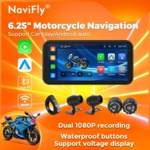 NaviFly Carplay wireless da 6,25 pollici e Android Auto Moto IPX7 BT Schermo di navigazione per casco DVR portatile TPMS