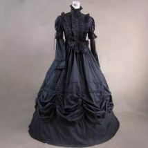 Mittelalterliches schwarzes Trauerkostüm, viktorianisches Renaissance-Gothic-Lolita-Kleid, Halloween, Karneval, Party, Vampir-Ballkleid