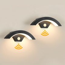 Applique da parete con design ad arco da 2 pezzi, lampada da parete per esterni PIR con sensore di movimento a LED integrato, lampada di sicurezza moderna resistente alle intemperie