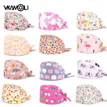 pink Printed Hats Men And Women Work Hat Scrub Cap Gorro Enfermera Quirofano Scrub Cap cotton Scrubs hat nurse accessories