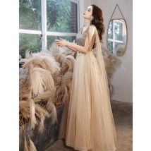 New Sweet Champone Sequined Floor Length Lady Girl Women Princess Bridesmaid Banquet Party Dall Prom Dress Gown Free Ship