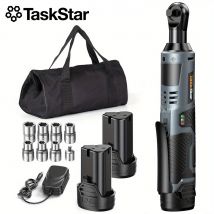 TaskStar Elektrischer Ratschenschlüssel, 200 U/min, Auslöser mit variabler Geschwindigkeit, 40 Nm, Akku-Ratschenschlüssel-Set, 12 V, 2 x 2,0 Ah, batteriebetrieben