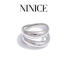 NiNice Carrick Carrick Kettenring, Edelstahl, Damenschmuck, doppellagig, 18 Karat PVD-beschichtet, modisch, einfach, Geschenk, neuer Stil
