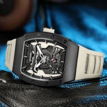 MEGIR Automatische mechanische Uhr für Herren, modische Sport-Armbanduhr mit Edelstahlgehäuse, Silikonarmband, leuchtende Zeiger