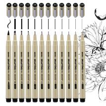 Lekreo Micron Fineliner-Stifte in 12 Größen – Archivstift mit schwarzer Tinte – Stifte zum Schreiben, Zeichnen oder Bullet Journaling