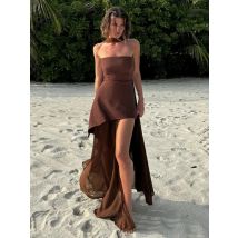 TARUXY Abito senza spalline alla moda con nastro Abito lungo da vacanza al mare in rete elegante senza maniche femminile 2025 Abito da donna nuovo primavera