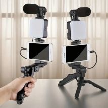 Kit per vlogging con smartphone, treppiede, supporto per telefono, mini microfono, luce LED, kit base per live streaming, video e YouTube