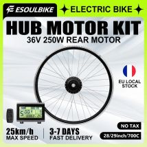 ESOULBIKE KT Ebike Kit 36V 250W Kit de conversión de bicicleta eléctrica 28 ''29'' 700Motor de cubo de rueda trasera pantalla LED880 LCD3