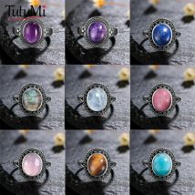 Anello in argento sterling 925 con lapislazzuli naturale 8 * 10 mm per gioielli da donna, anello a forma di fiore regalo