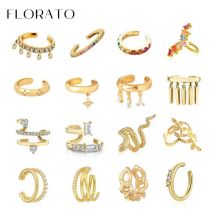Placcato oro 24 carati/925 argento cristallo zircone senza clip per l'orecchio penetranti clip per l'orecchio minimalista CZ gioielli di moda popolari per le donne