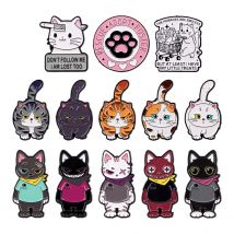 Cool Animal Cats Enamel Pines Funny Cartoon Quotes Brooch Lapel Pin Badge on Backpack Clothing Accessories Fashion Jewelry Gifts