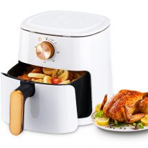 Horno freidora de aire manual con circulación rápida de aire y temporizador de 60 minutos, 4,5 litros, blanco
