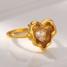 Mode Zirkonia Herz Ringe für Frauen offen verstellbare Goldfarbe Herz Ehering ästhetische Vintage Schmuck Geschenk