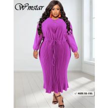 Wmstar Plus Size Women Dress O Neck Fashion High Waist Bandage Elegant Long Sleeve Fall Maxi Dresses Wholesale Dropshipping