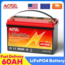 MOSEWORTH 24V 60Ah LiFePO4 Batteria ricaricabile al litio con BMS 5000+ Cicli profondi per camper camper marini Bateria solare