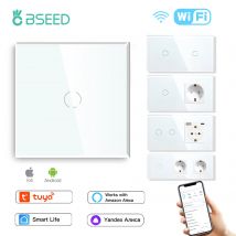 BSEED Wifi táctil interruptor de luz de pared con enchufe europeo USB tipo C enchufes Tuya Smart Life Alexa Yandex App Control Panel de vidrio