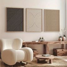 3 Stück/Set moderne neutrale abstrakte Wandkunst, beige einfache Linie Leinwand-Posterdruck, Wohnzimmer, Schlafzimmer und Heimdekoration
