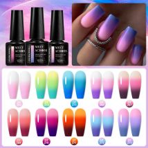 MEET ACROSS 10/12-teiliges Thermo-Gel-Nagellack-Set, glänzend, 3-lagig, Farbwechsel, Temperatur, UV-Gel, Vernis, Nagelkunst, Maniküre-Design