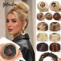 4Inch Magic Synthetic Hair Bun With Circle Elastic Clips Straight Donut Updo Hair Wig Bird's Nest Shaped Retractable Hairpieces