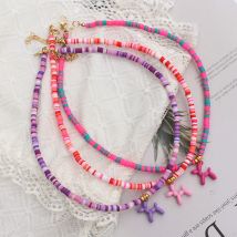 Koreański moda motyw psa naszyjnik modny kolorowy glina polimerowa koraliki Choker wisiorek lato