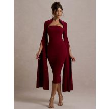 Mozision Cape Langarm Sexy Midi Kleid Für Frauen Herbst Winter Neue Quadrat Kragen Zurück Schlitz Bodycon Club Party Langes Kleid
