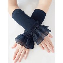 Women Lace Ruffles Cuff Long Elastic Elbow Sleeve Detachable Fake Sleeves Knitting Wrist Cuffs Winter Sweater Decorative Sleeves
