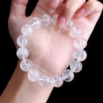 JD Natural Stone White Phantom Crystal Strand Bracelet Reiki Healing Crystal Jewelry Gift for Women Men Elastic Beaded Bracelet