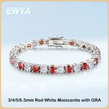 EWYA GRA Certified 3/4/5/6.5MM Full Red Blue Green White Moissanite Tennis bracciale per uomo donna S925 All Diamond bracciali