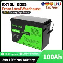DATOUBOSS 24V 100Ah 2560Wh Batería de litio LiFePO4 con 100A BMS perfecta para RV, carrito de golf, sistema de energía solar, motor de curricán