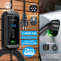 Kolanky 3,6 kW AC tragbares EV-Ladegerät Typ2 IEC 62196 Steckverbinder 16 A 1 Phase Wallbox Ladestation für Elektrofahrzeuge