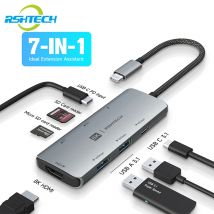 RSHTECH USB C Hub HDMI 4K 120 Hz 8K HDMI 10 Gbit/s Datenübertragungsgeschwindigkeit 100 W Stromversorgung mit SD/TF-Lesegerät USB-C-Dockingstation