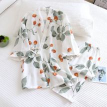 Spring/Summer 2026new Japanese kimono ladies cotton pajamas two-piece three-quarter sleeve trousers loose home service set woman