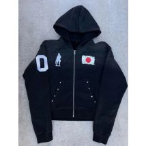 2025, Herbst und Winter, heißer Diamant, lockerer Plüsch, Nationalflaggen-Design, lässiger Reißverschluss, Kapuzen-Sweatshirt, Hose, zweiteiliges Set, trendige S