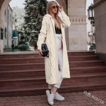 S-5XL Frauen Mode Mantel Herbst Wendungen Strickjacke Pullover Mit Hut Lange Ärmel Weibliche Lose Strickwaren Outstreet Tragen