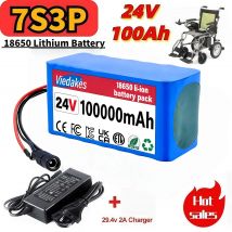 🌍 Akumulator litowy o dużej pojemności 24V 100Ah do wózków inwalidzkich 🏅   Akumulator 7S3P 18650 100000mAh 🔥 z szybką ładowarką 29,4 V 2 A