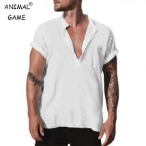 Sommer-Freizeithemd aus Baumwollleinen für Herren, lockeres, lässiges, atmungsaktives, leichtes, großes Hemd für Herren, großes, übergroßes T-Shirt