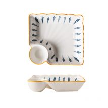 Japanese Ceramic Gyoza Plate With Dipping Saucer Dishes Cute Dumpling Dish French Fries Ketchup In One Snack Tableware