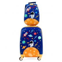 Valigia per bambini in 2 pezzi + Trolley zaino in plastica Set di valigie bagaglio a mano valigia rigida da viaggio, blu
