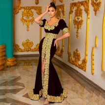 Burgunderroter marokkanischer Kaftan, formelle Abendkleider, Meerjungfrau, Halbarm, Spitze, Ballkleider, arabische Partykleider, individuell gestaltet