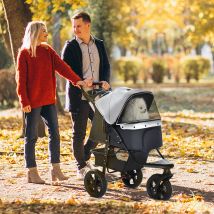 PawHut Carrito para Perros Plegable con 3 Ruedas 109,5x57,5x106,5 cm Gris