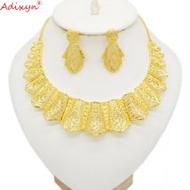 Adixyn Dubai Mode Hohl Ohrringe Halskette Ring Schmuck-Set Für Frauen Gold Farbe Afrikanische Äthiopischen Hochzeit Geschenke N06068