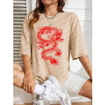 Kreative Red Dragon Kunstdrucke Frauen T-Shirt Sommer Casual T Shirts Straße Hip Hop Kurzarm Atmungsaktive Bequeme T Shirt