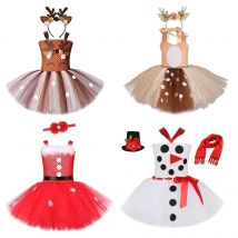 Mädchen Weihnachten Schneemann Elch Weihnachten Kostüme für Kinder Neujahr Tier Hirsch verkleiden Kinder Dschungel Party Stoff rot Tutu Kleid