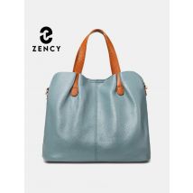 Zency Blue Echt leder Frauen Einkaufstasche geraffte Kontrast farbe Top Layer Rindsleder Schulter Cross body Handtasche vielseitige Shopping