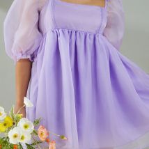 Frauen Lolita Sommer elegante Puff ärmel quadratischen Hals Mini kleid Mesh Rüschen hohe Taille Prinzessin Y2k Fee Tüll Tutu Party kleid