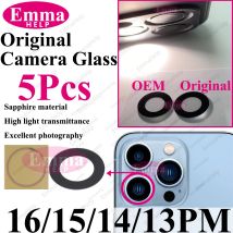 5 pezzi obiettivo in vetro per fotocamera posteriore in zaffiro originale per iPhone 13 Pro Max 14 15 Plus 16 parti di riparazione di ricambio accessori