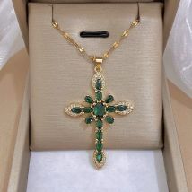 Religiöse bunte Zirkon Kreuz Halskette Jesus Gebet vergoldet Kupfer Anhänger Edelstahl Kette Halsketten Schmuck Geschenk
